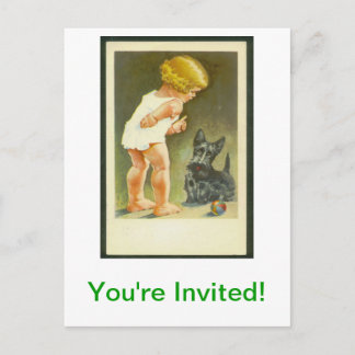 De Convite Cartão postal Vintage Girl e Scottish Terrier