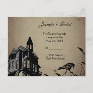 De Convite Cartão postal Vintage Gothic House Wedding RSVP