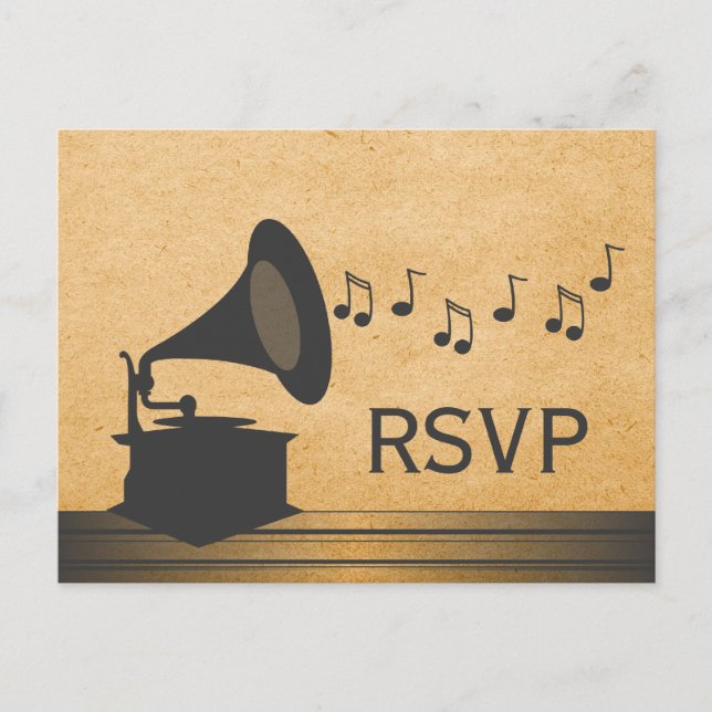 De Convite Cartão postal Vintage Gramophone RSVP (Frente)