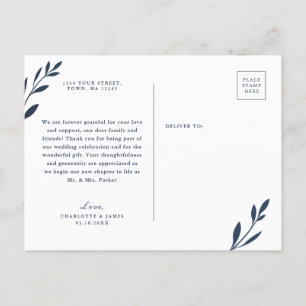 De Convite Folhagem marinho e Rosa Obrigado cartão postal