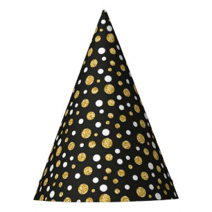 De Festa Preto com o Chapéu do Partido Polkadots Dourado e