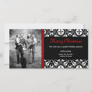 De Festividades À VENDA! Cartão com fotos Red Christmas Damask