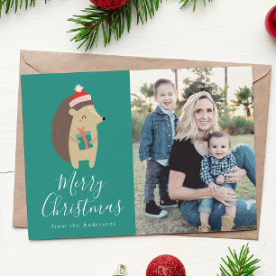 De Festividades Amigos do inverno   Cartão com fotos Hedgehog Foli