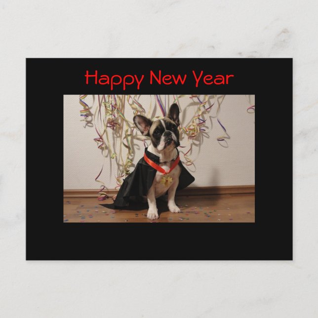 De Festividades Bulldog francês cartão postal “Happy Year New " (Frente)