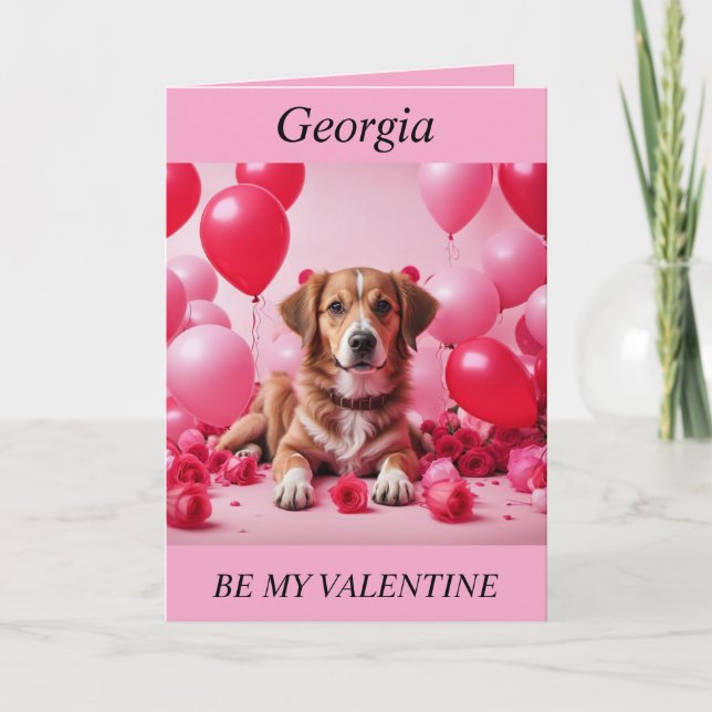 De Festividades Cachorro namorados, rosas, balões, cartão editável (Frente)