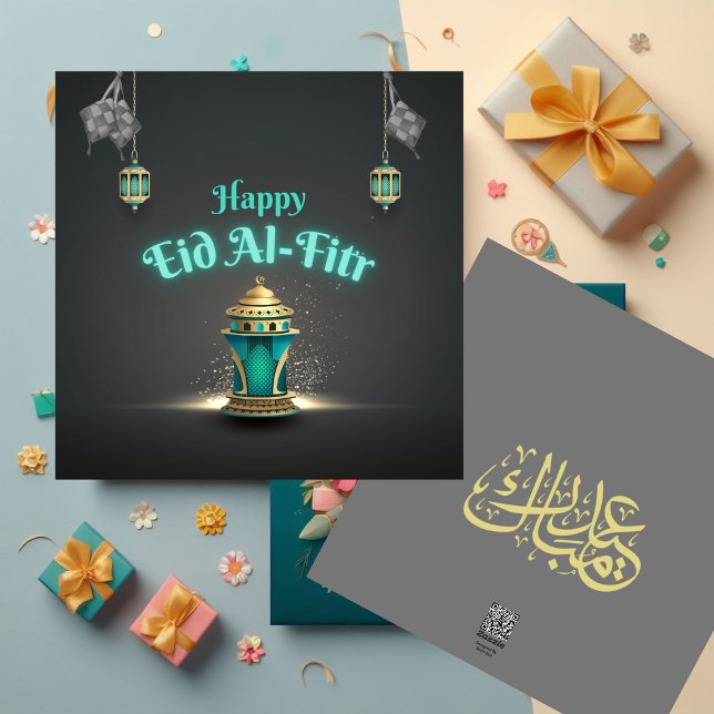 De Festividades Cartão Al-Fitr Eid Moderno Azul (Criador carregado)