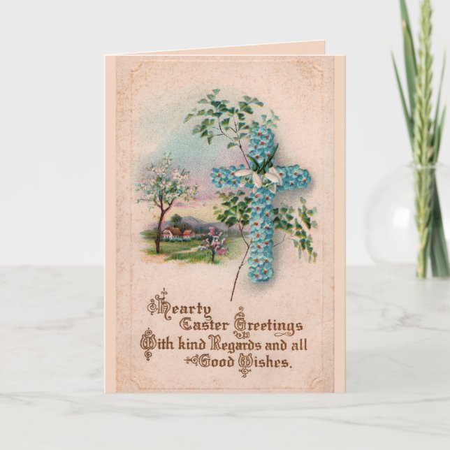 De Festividades Cartão azul da páscoa da cruz da flor (Frente)