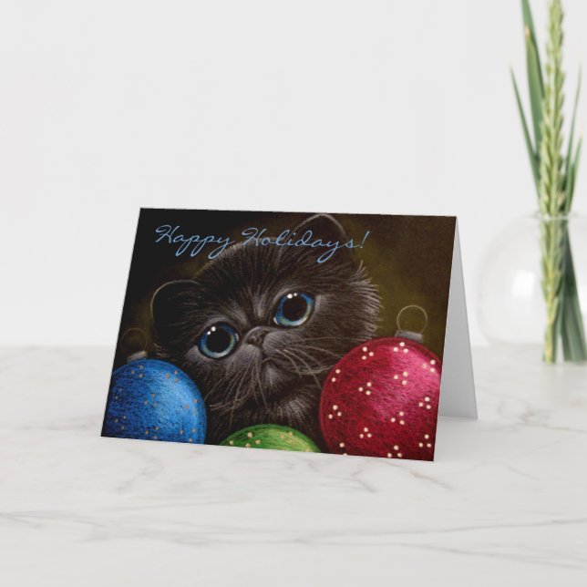 De Festividades Cartão AZUL PERSIAN KITTEN CAT HOLIDAY (Frente)