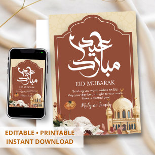 De Festividades Cartão Boho Terracota Arco Islâmico Eid Mubarak