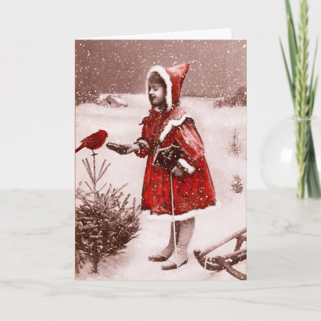 De Festividades Cartão cardinal vermelho do francês do vintage (Frente)