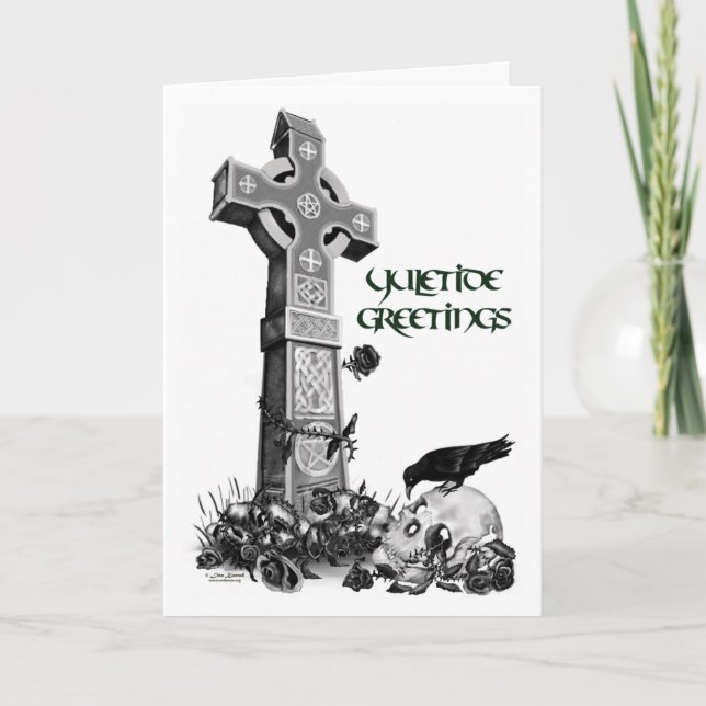 De Festividades Cartão Celtic Cross e Raven Yuletide (Frente)