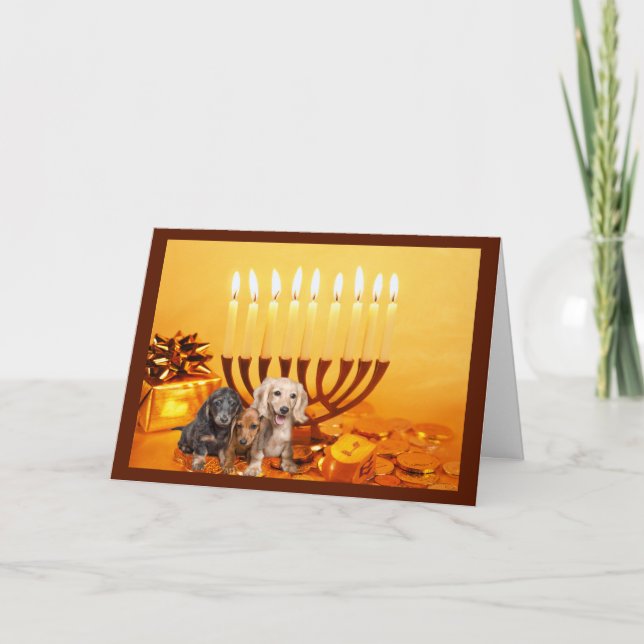 De Festividades Cartão Chanukah Dachshund Menorah2 (Frente)
