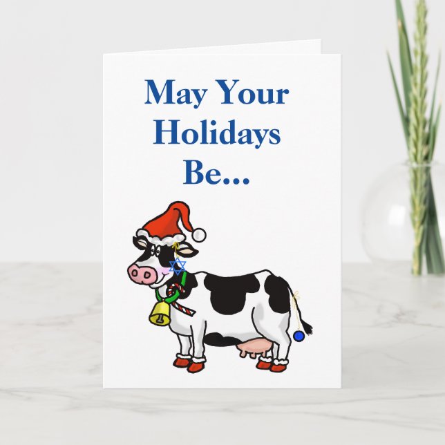 De Festividades Cartão Chrismukkah com Vaca (Frente)