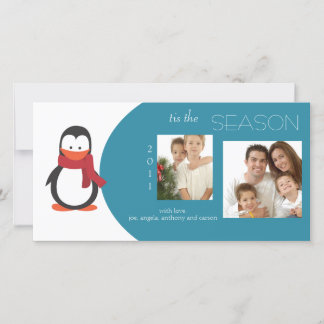De Festividades Cartão com fotos azul do feriado do pinguim
