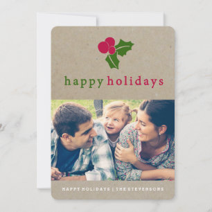De Festividades Cartão com fotos bonito Holly Kraft Holiday
