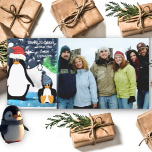 De Festividades Cartão com fotos da família Pinguim Feriados Fel
