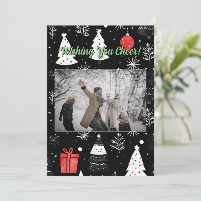 De Festividades Cartão com fotos do Presente da Árvore Pine da tem (Em pé/Frente)