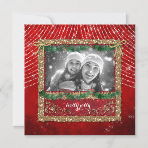 De Festividades Cartão com fotos Dourado das Luzes Vermelhas do N