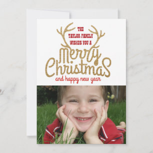 De Festividades Cartão com fotos Dourado do feriado dos Antlers