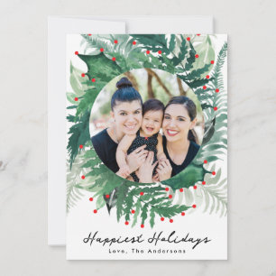 De Festividades Cartão com fotos Festivo Verde e Natal Vermelho