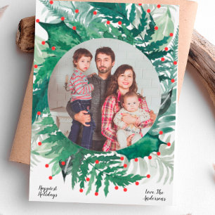 De Festividades Cartão com fotos Festivo Verde e Natal Vermelho