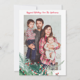 De Festividades Cartão com fotos Festivo Verde e Natal Vermelho