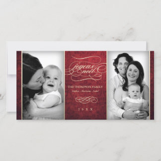 De Festividades Cartão com fotos "Joyeux Noël" vermelho luxurioso