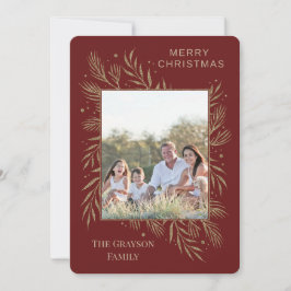 De Festividades Cartão com fotos Maroon Botânico Dourado Glam