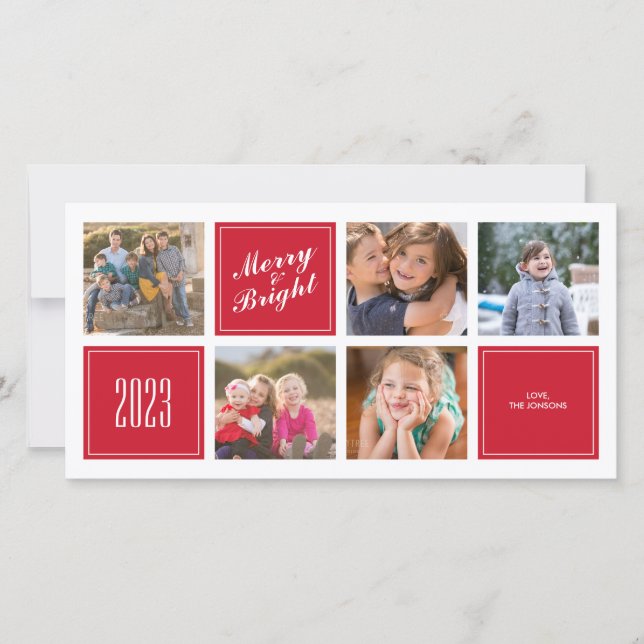 De Festividades Cartão com fotos na moda Red Feliz Bright 5 Collag (Frente)