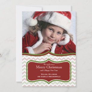 De Festividades Cartão com fotos Plano Trendy Red E Green Chevron