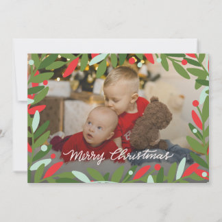 De Festividades Cartão com fotos plano Wreath Verde Ilustrado