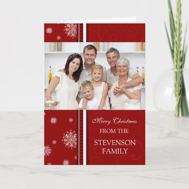 De Festividades Cartão com fotos Red Felry Christmas Snowflakes (Frente)