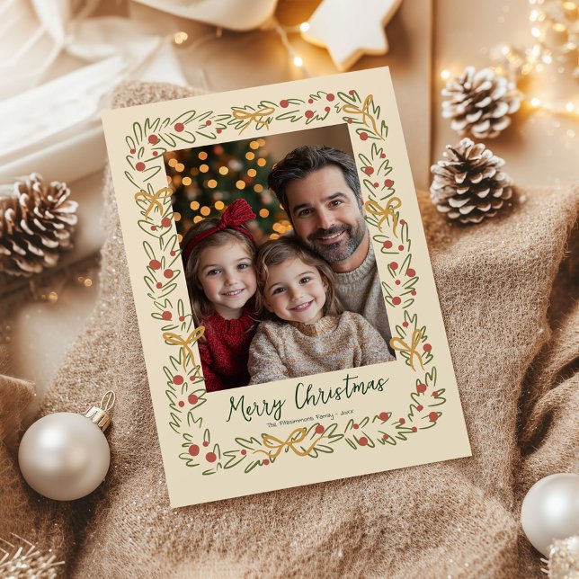 De Festividades Cartão com fotos Whimsof Christmas Wreath & Arcos (Whimsical Christmas Wreath holiday family photo card)