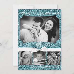 De Festividades cartão com fotos XMAS Blue Glitter Snowfla 5x7