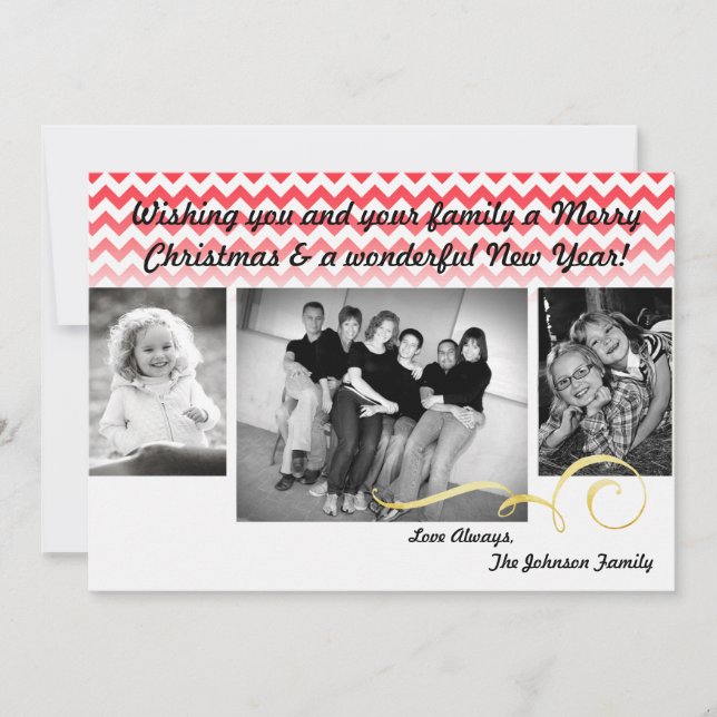 De Festividades cartão com fotos XMAS Red Chevron 5x7 Natal (Frente)