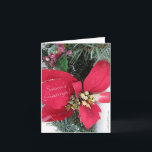 De Festividades Cartão da poinsétia dos cumprimentos da estação<br><div class="desc">Uma fotografia de uma poinsétia com um filtro artístico usado nele e nas palavras,  da "os cumprimentos estação!"</div>