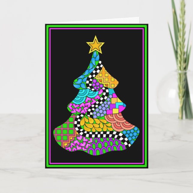 De Festividades Cartão da torção do Natal com fundo preto (Frente)