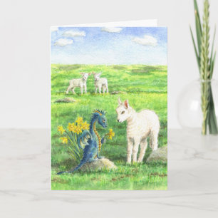 De Festividades Cartão Daffodil Dragon e Lamb (Primavera/Páscoa)