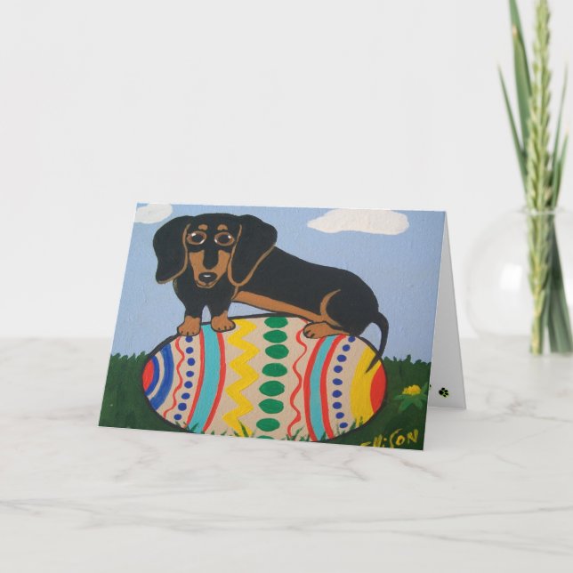 De Festividades Cartão do Dachshund da páscoa (Frente)