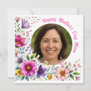 De Festividades Cartão do Dia das Mães com Design Floral e Foto Pe