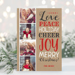 De Festividades Cartão do feriado da colagem da foto do Feliz<br><div class="desc">O costume disponível imprimiu cartões com fotos do feriado com modelos simples para a personalização. Este design rústico moderno tem uma mistura festiva de tipografia no vermelho, no branco e nas cinzas em um fundo do papel de embalagem do falso. O fraseio diz o amor, a paz, o elogio do...</div>