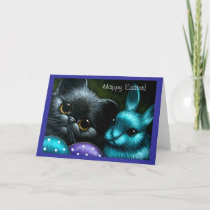 De Festividades Cartão do Gatinho Preto e do Coelhinho da Páscoa