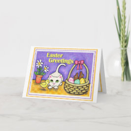 De Festividades Cartão do gato & do pintinho da páscoa
