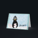 De Festividades Cartão do inverno da paz do pinguim<br><div class="desc">O pinguim com bastão de doces e a palavra "paz" é uns trabalhos de arte do design gráfico.</div>