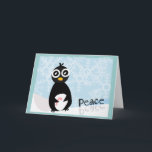 De Festividades Cartão do inverno da paz do pinguim<br><div class="desc">O pinguim com bastão de doces e a palavra "paz" é uns trabalhos de arte do design gráfico.</div>