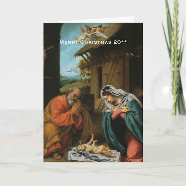 De Festividades Cartão do Natal da cena da natividade (Frente)