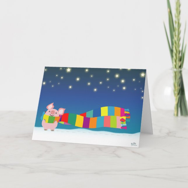 De Festividades Cartão do Natal do porco pequeno (Frente)