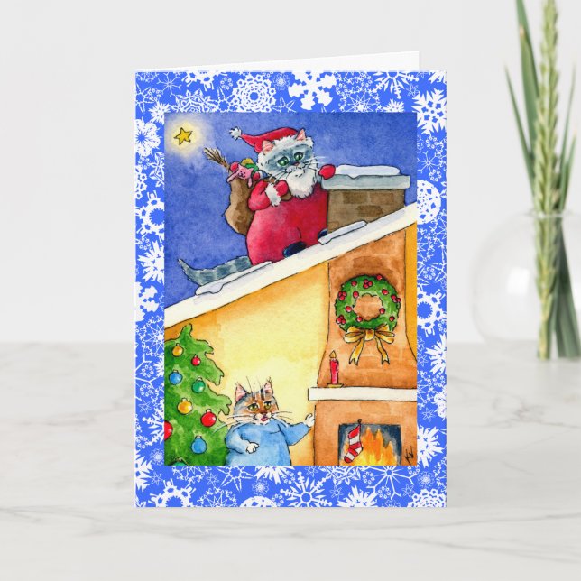 De Festividades Cartão do papai noel Natal ou do feriado do gato (Frente)