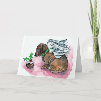 De Festividades Cartão do xmas do anjo do Dachshund por Annabel