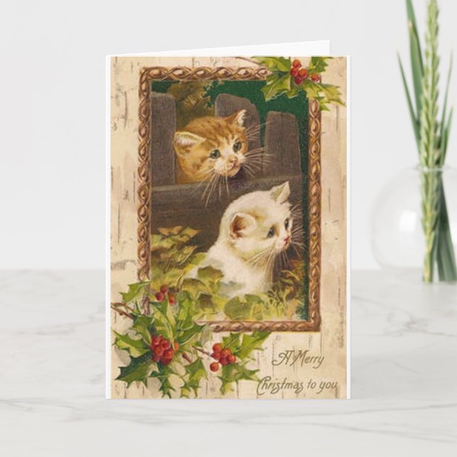 De Festividades Cartão dos gatos do natal vintage (Frente)